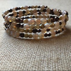 Neutral Browns Czech Glass Memory Wire Bracelet